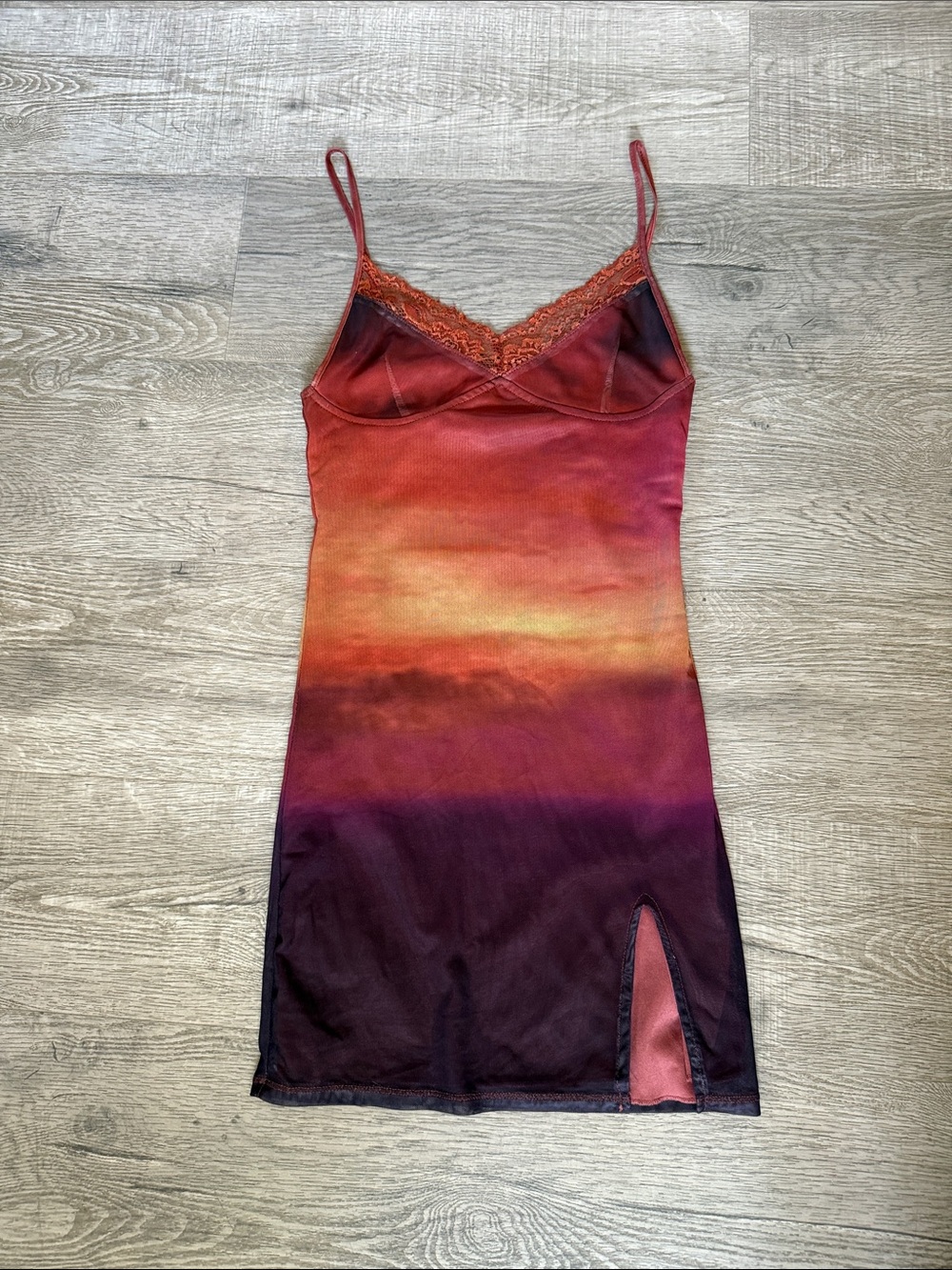 Motel Rocks Sunset Ombre Lace-Trim Slip Dress - Red/Orange/Purple